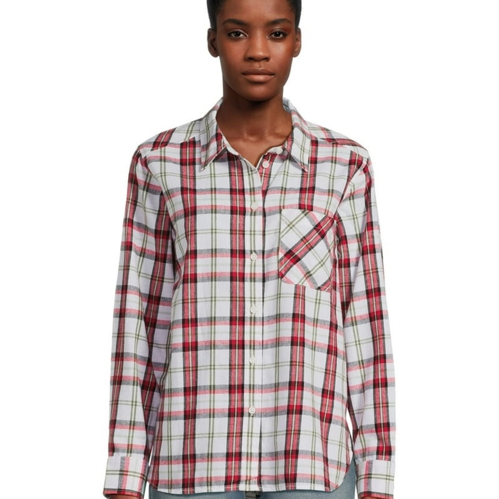 Auden Women's Long Sleeve Plaid Brushed Cotton Flannel Pajama Top